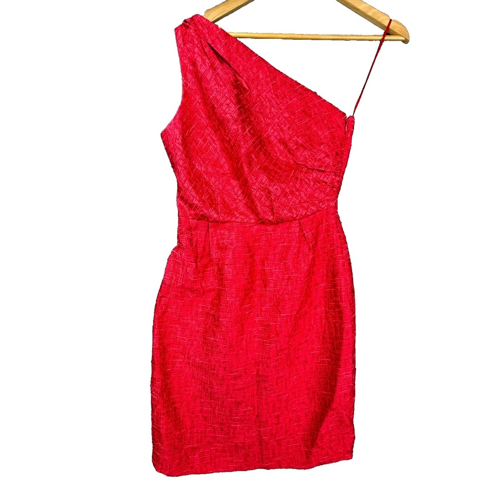 Trina‎ Turk Sheath Dress Womens Red Textured One Shoulder Asymmetrical Cocktail